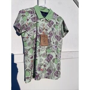 William Murray Polo Shirt Mens Medium Green All Over Print Golf Titos Vodka